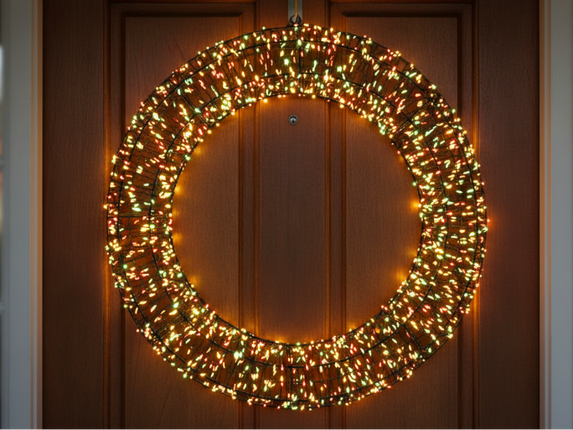 PartyXplosion Metalen LED Deurkrans – Warm Wit & Rood-Geel-Groen