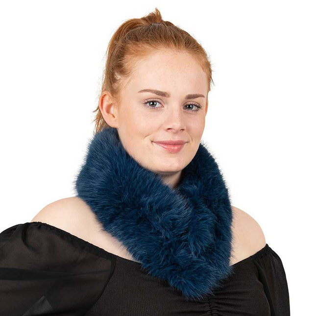 PartyXplosion Nep bont sjaal petrol blauw