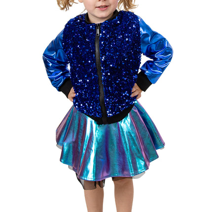 PartyXplosion Paillettenjas meisje metallic blauw