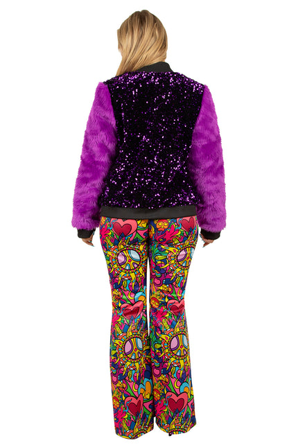 PartyXplosion Paillettenjas met bont Paars