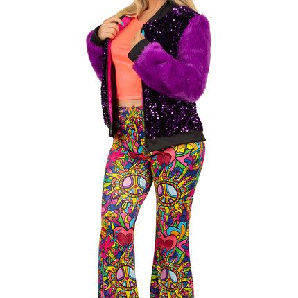 PartyXplosion Paillettenjas met bont Paars