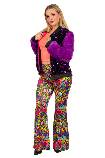 PartyXplosion Paillettenjas met bont Paars