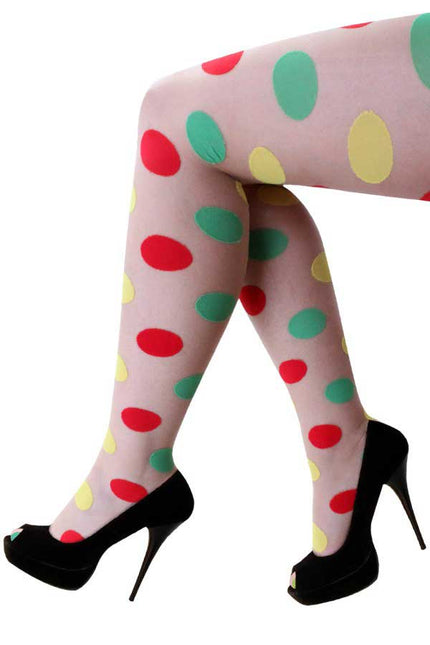 PartyXplosion Panty Naturel met Rood Geel Groen Bolletjes One Size
