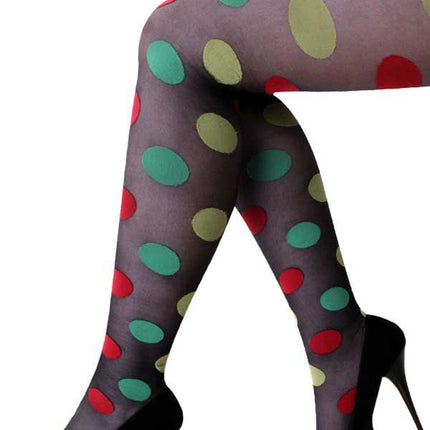 PartyXplosion Panty Zwart met Rood Geel Groen Bolletjes One Size