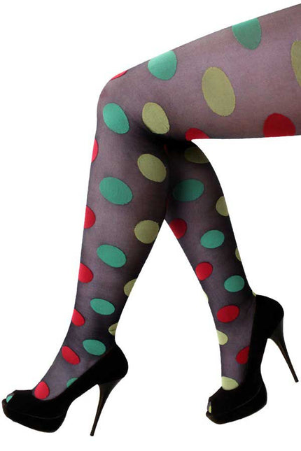 PartyXplosion Panty Zwart met Rood Geel Groen Bolletjes One Size