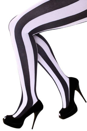 PartyXplosion Panty Zwart Wit Verticaal Gestreept One Size