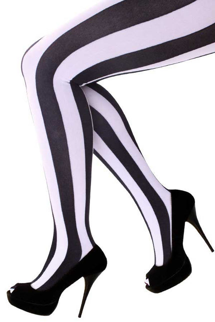 PartyXplosion Panty Zwart Wit Verticaal Gestreept One Size