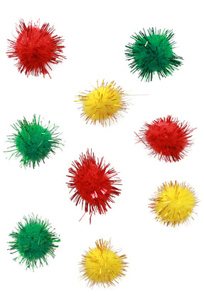 PartyXplosion Pom Poms 2 cm glitter rood/geel/groen (24 stuks)