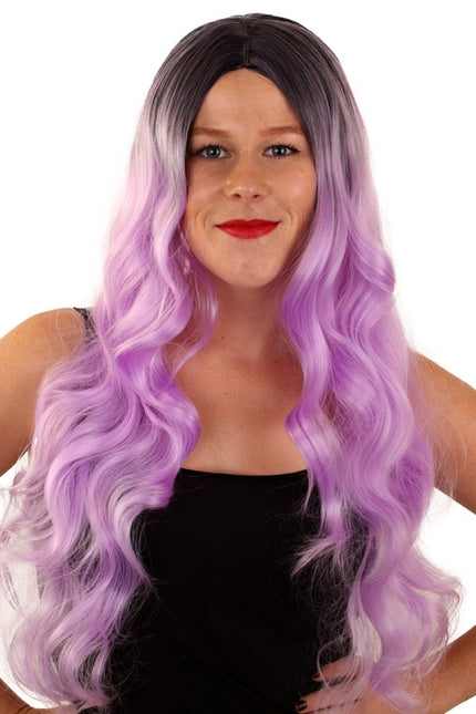 PartyXplosion Pruik Faye lila lang haar