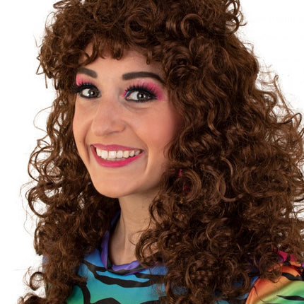 PartyXplosion Pruik Lola lang krullend bruin