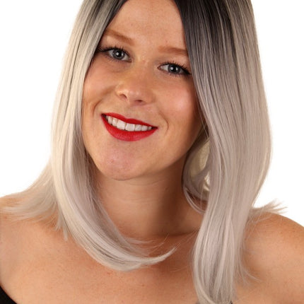 PartyXplosion Pruik Yara grijs zwart lang haar