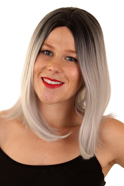 PartyXplosion Pruik Yara grijs zwart lang haar