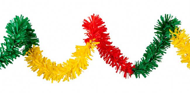 PartyXplosion PVC Folie Guirlande 8cm rood geel stroken groen 5 meter