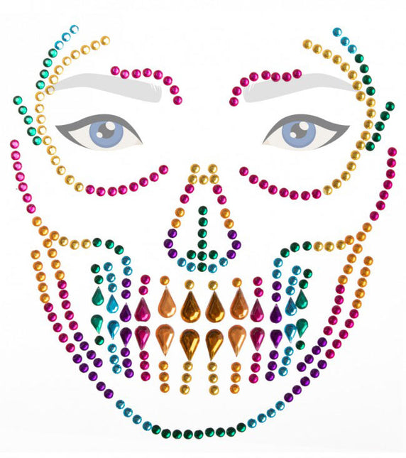 PartyXplosion PXP Face Jewels Halloween Rainbow Skull