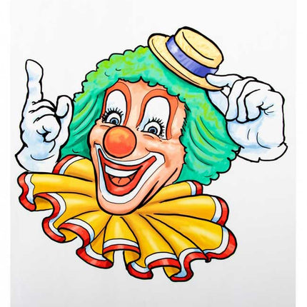 PartyXplosion Raamsticker clown gele hoed 32 x 40 cm