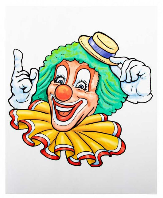 PartyXplosion Raamsticker clown gele hoed 32 x 40 cm