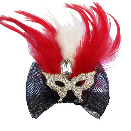PartyXplosion Rode Haarclip met Oogmasker en veren