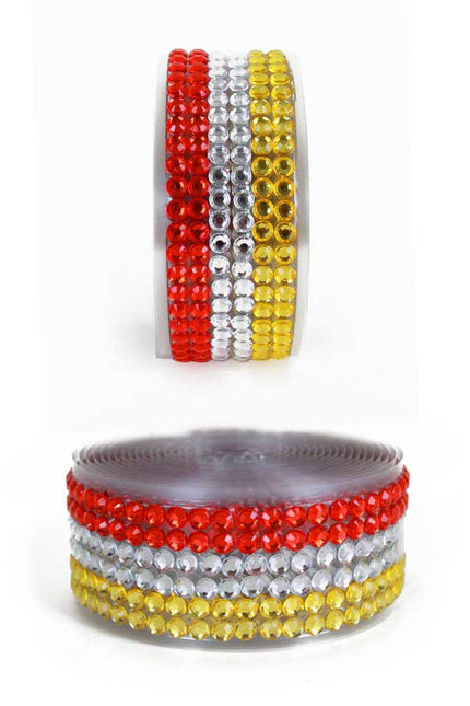 PartyXplosion Strassband zelfklevend rood wit geel