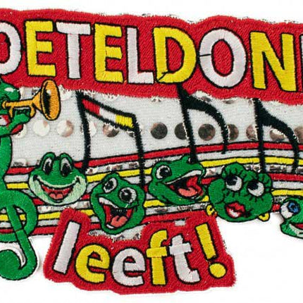 PartyXplosion Strijkapplicatie Notenbalk met Kikkers Pailletten 15 x 10 cm