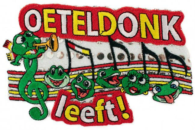 PartyXplosion Strijkapplicatie Notenbalk met Kikkers Pailletten 15 x 10 cm