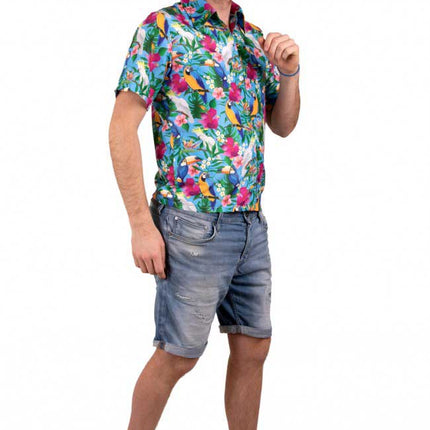 PartyXplosion Tropicana blouse met zonneklep blauw