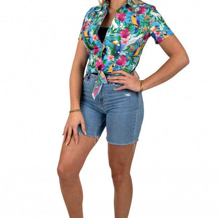 PartyXplosion Tropicana knoopblouse met zonneklep blauw