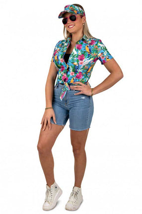 PartyXplosion Tropicana knoopblouse met zonneklep blauw