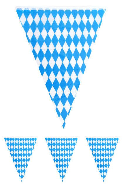 PartyXplosion Vlaggenlijn Ruitjes Blauw/Wit – 10 meter