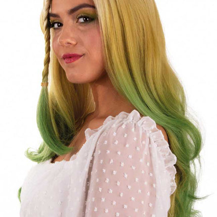 PXP Professional Colours Pruik Rebecca Blond en Groen met Vlecht