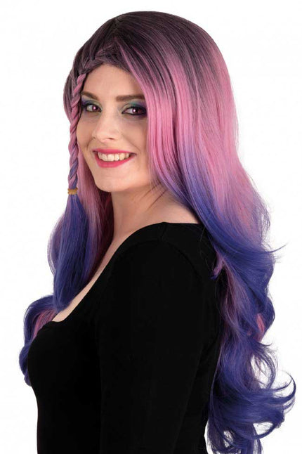 PXP Professional Colours Pruik Rebecca Roze en Blauw met Vlecht