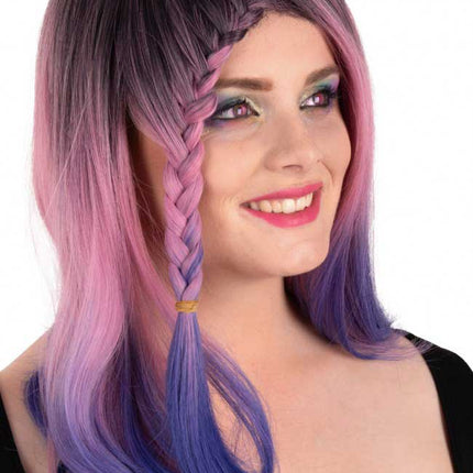 PXP Professional Colours Pruik Rebecca Roze en Blauw met Vlecht