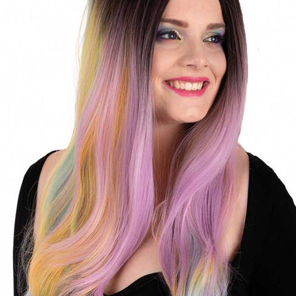 PXP Professional Colours Pruik Selena Pastel Regenboog