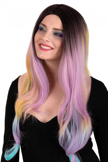PXP Professional Colours Pruik Selena Pastel Regenboog