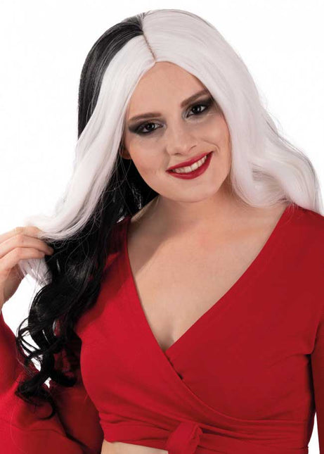 PXP Professional Colours Pruik Selena Zwart Wit met Witte Lok