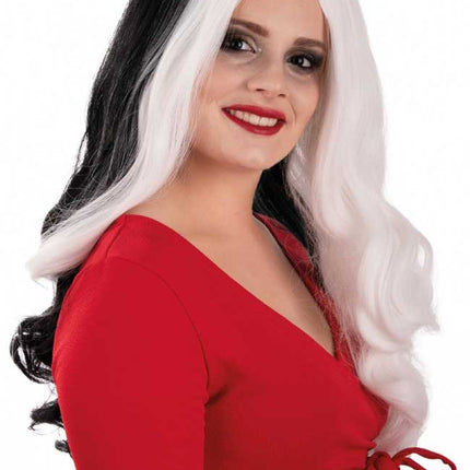 PXP Professional Colours Pruik Selena Zwart Wit met Witte Lok