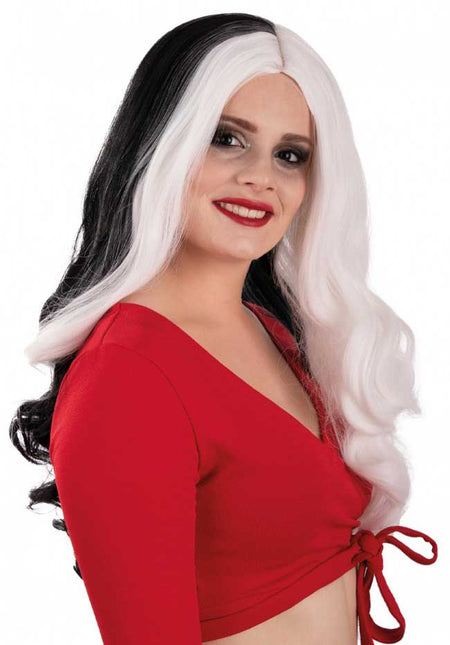 PXP Professional Colours Pruik Selena Zwart Wit met Witte Lok