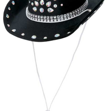 Smiffy's Cowboy Hoed Zwart met Strass Stenen