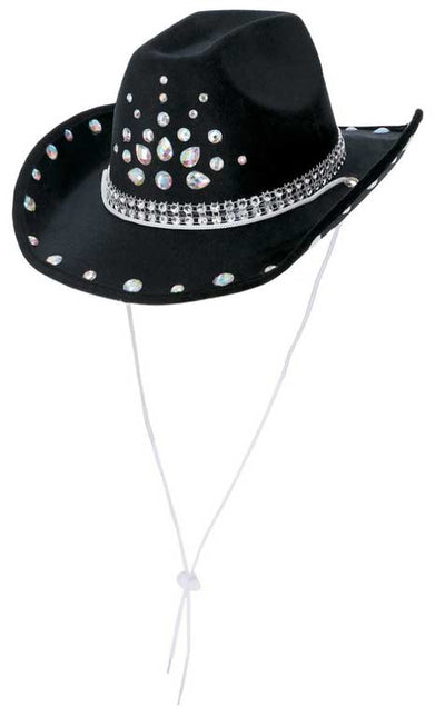 Smiffy's Cowboy Hoed Zwart met Strass Stenen