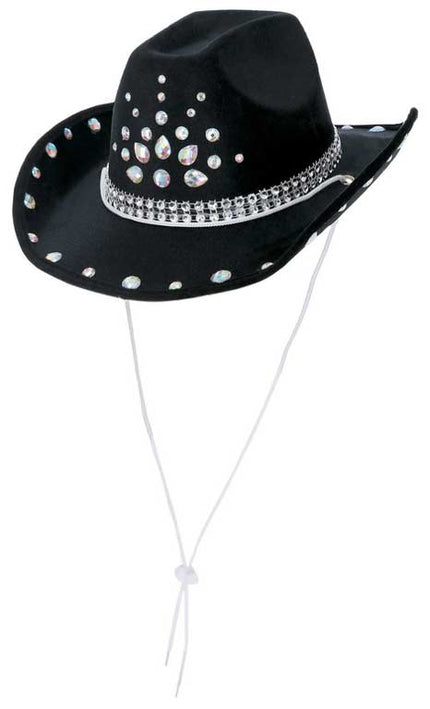 Smiffy's Cowboy Hoed Zwart met Strass Stenen