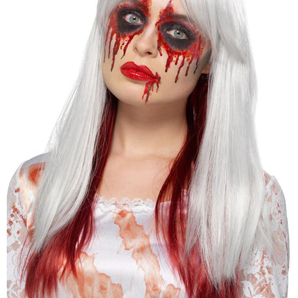 Smiffy's Deluxe Blood Drip Ombre Pruik Wit en Rood