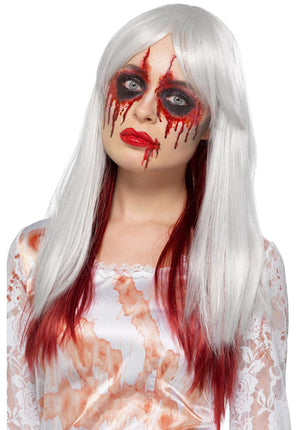 Smiffy's Deluxe Blood Drip Ombre Pruik Wit en Rood