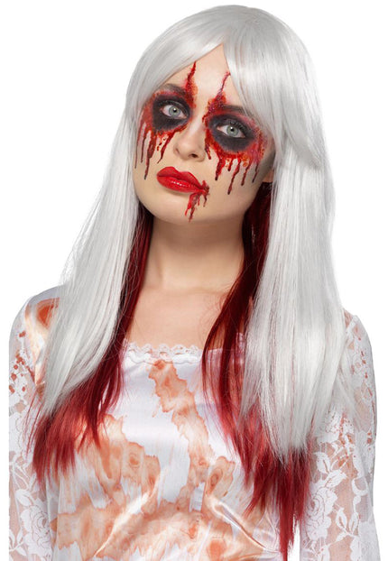 Smiffy's Deluxe Blood Drip Ombre Pruik Wit en Rood