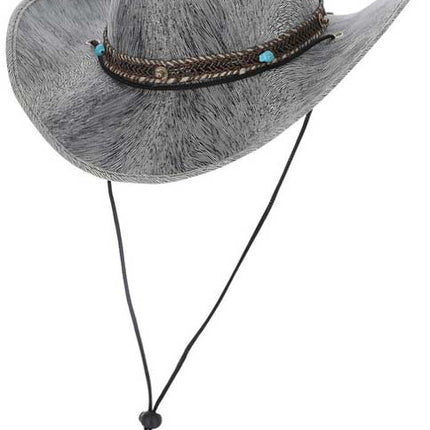 Smiffy's Grijze Cowboy Western Hoed met Turquoise Motief Band