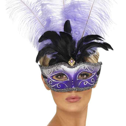 Smiffy's Masker Venetiaans Colombina met Verenpluim