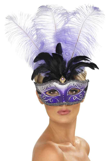 Smiffy's Masker Venetiaans Colombina met Verenpluim