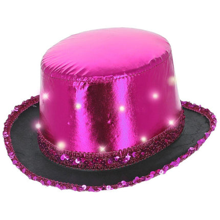 Smiffy's Metallic Hoed Hot Pink Met Led Verlichting