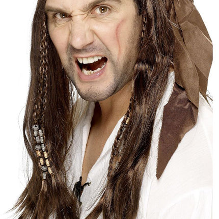 Smiffy's Piraten Heren Pruik Bruin met bandana