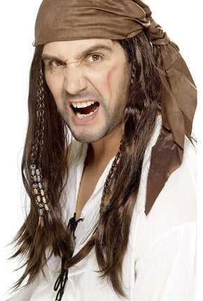 Smiffy's Piraten Heren Pruik Bruin met bandana