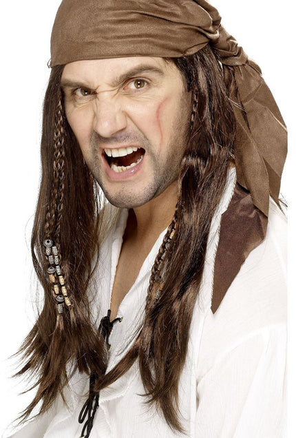 Smiffy's Piraten Heren Pruik Bruin met bandana