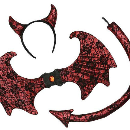 Smiffy's Retro Lace Duivels Kit Rood Zwart